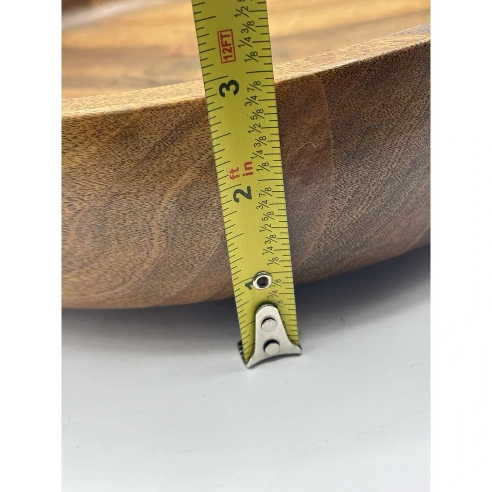 Large Lathe Turned Oak Shallow Wooden Bowl Heavy Thick 11